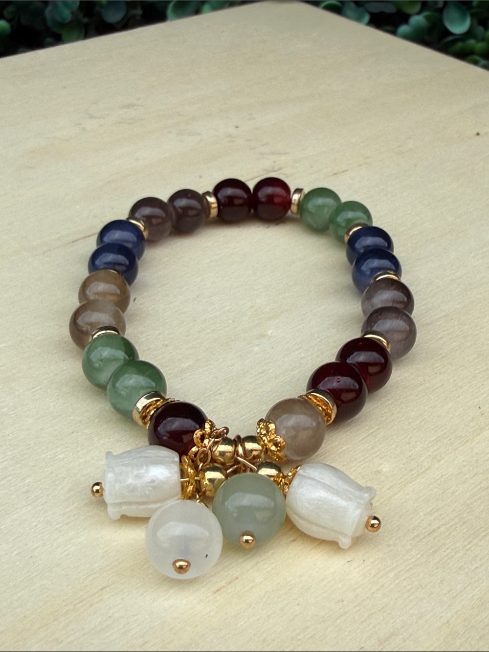 Multicolor Beaded Stretch Bracelet with Gold Accents